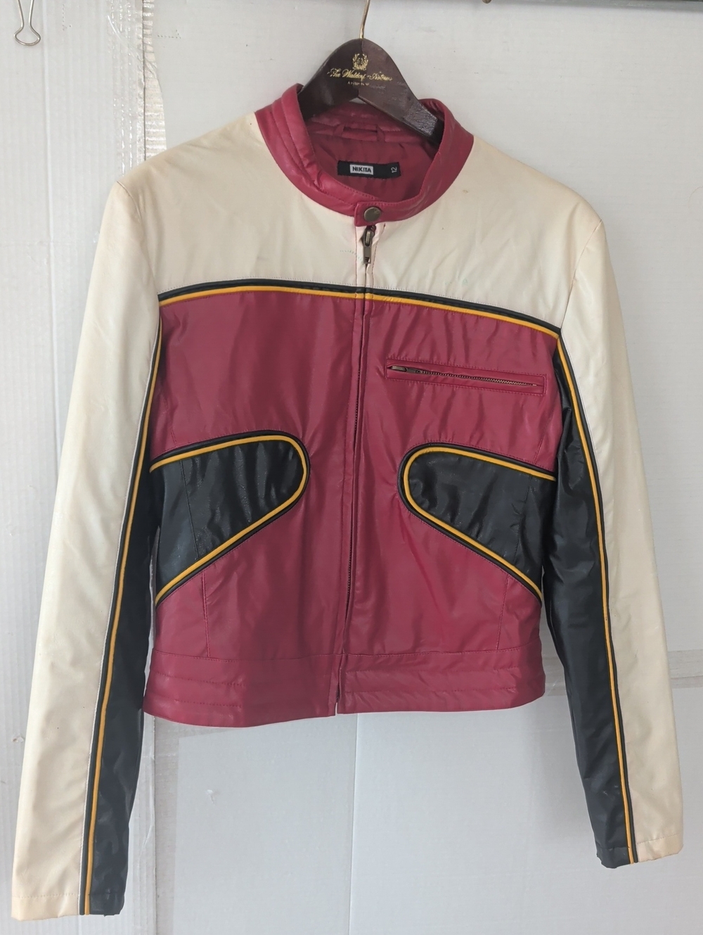 Nikita Red & Cream Colorblock Bomber Motorcycle Jacket SZ 12 Retro Chic Colorful